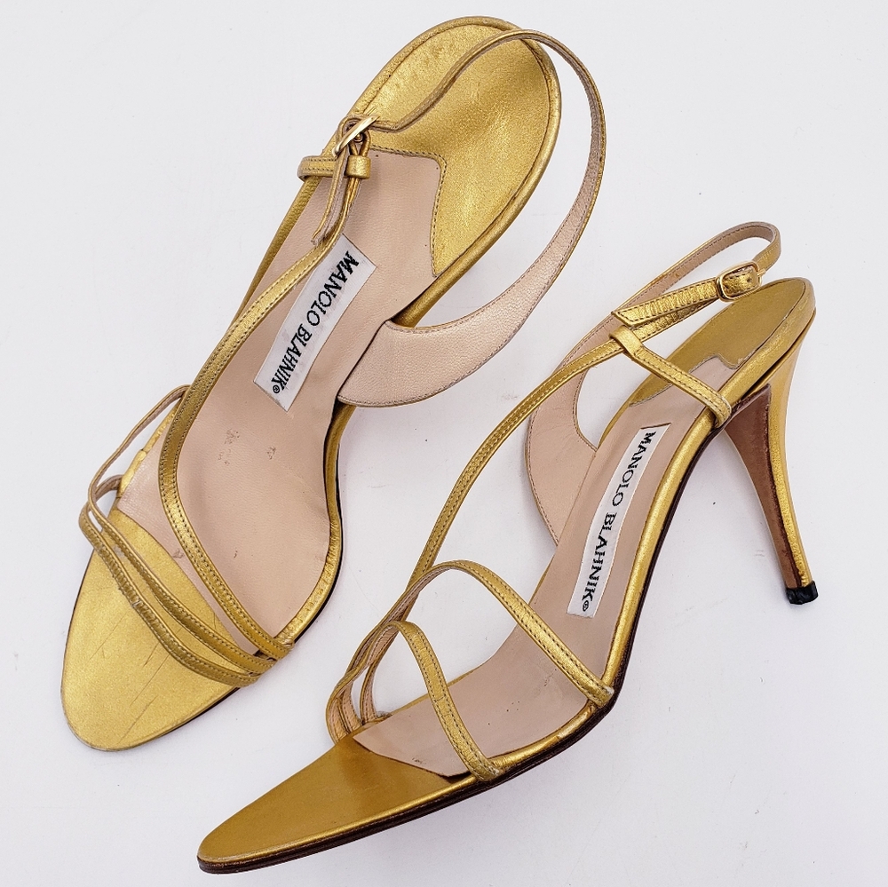 Manolo Blahnik Gold Strappy Heels